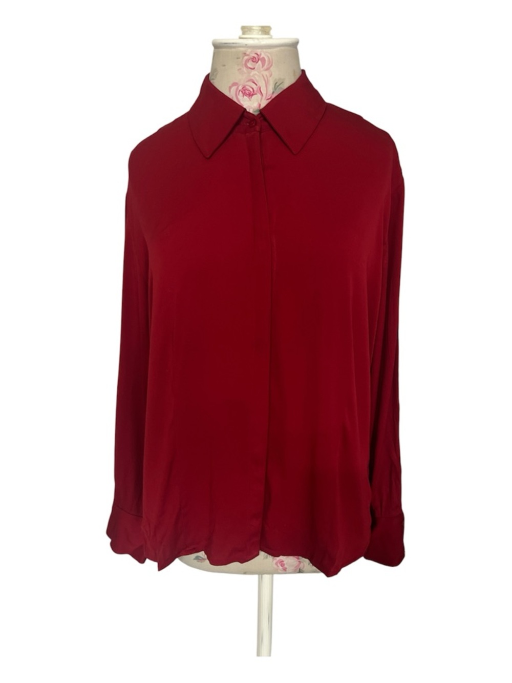 Brooks Brothers Deep Red Silk Button-Front Blouse